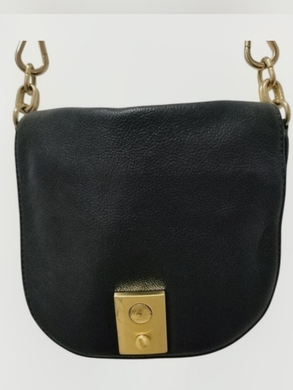 J.Crew Black Pebbled Leather Saddle Crossbody Bag Gold Hardware Vintage 2011